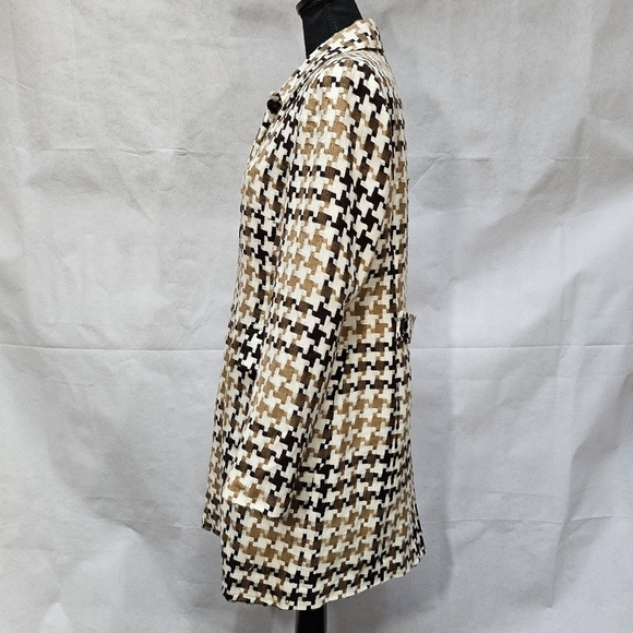 Worthington Vintage Cream Browns Houndstooth Tailored Mini Trench Coat Size 10 - Picture 6 of 9